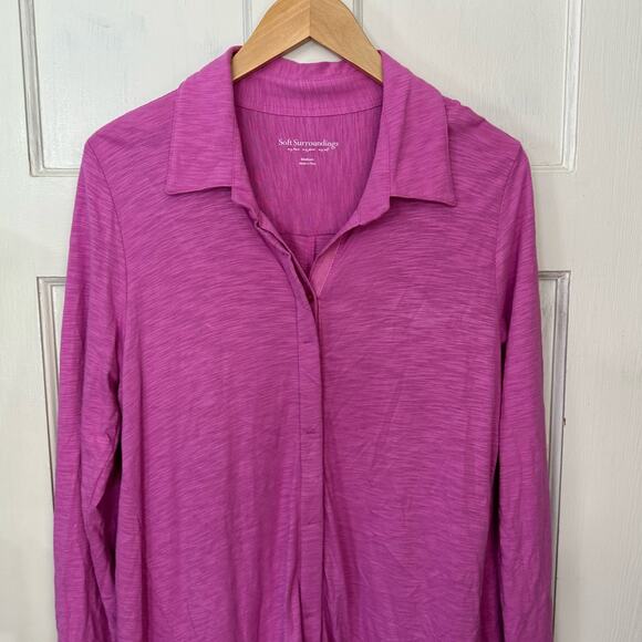 Soft Surroundings Hidden Button Front Tunic Top Pink Womens Size M Pima Modal - Picture 4 of 6